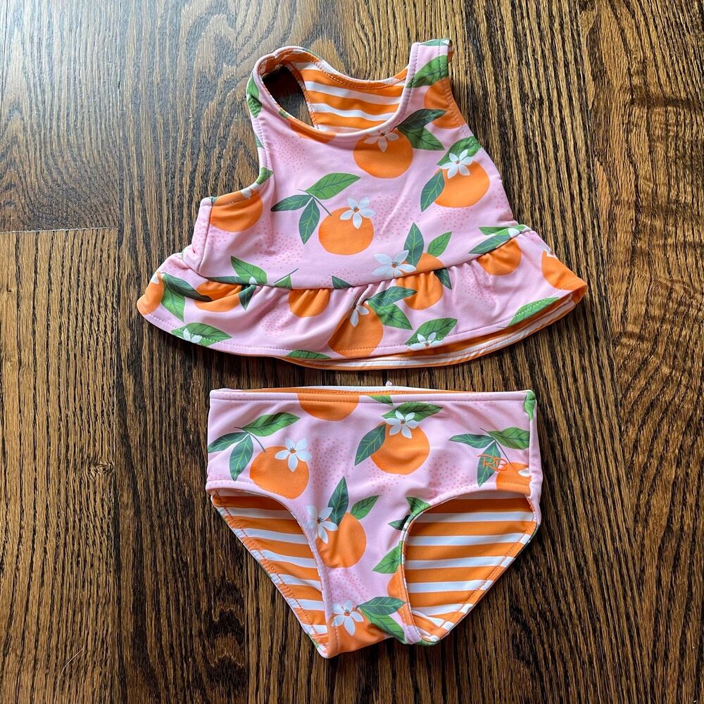 RuffleButts Orange You the Sweetest Reversible Two-Piece Swimsuit (3-6M)
